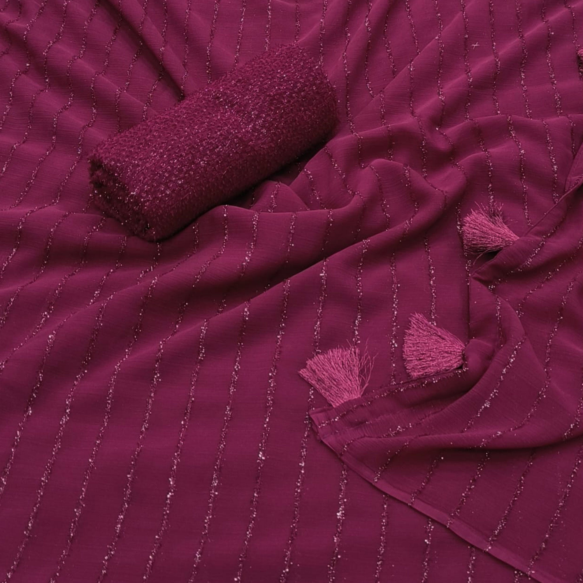 Purple Woven Chiffon Saree with Tassels