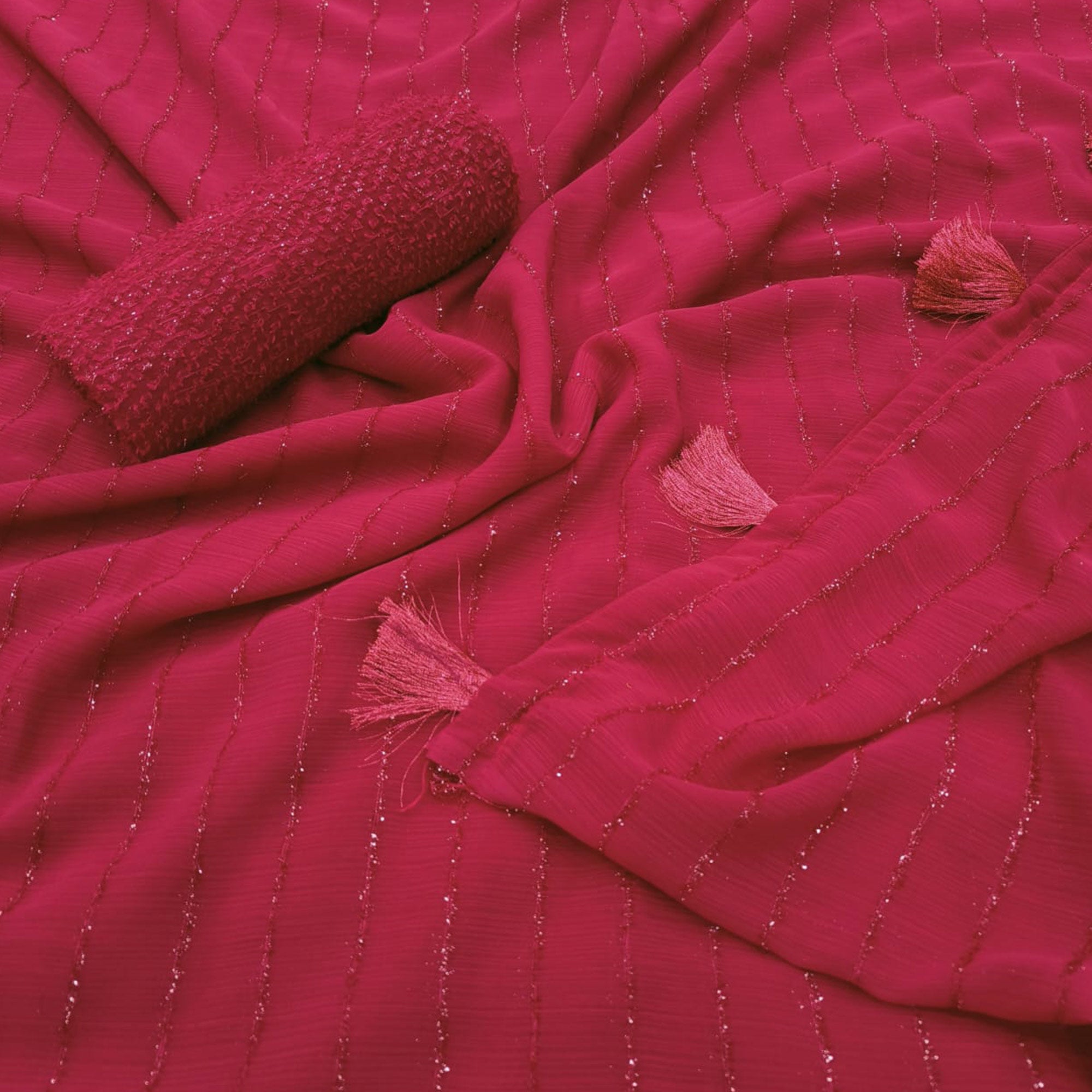 Rani Pink Woven Chiffon Saree with Tassels