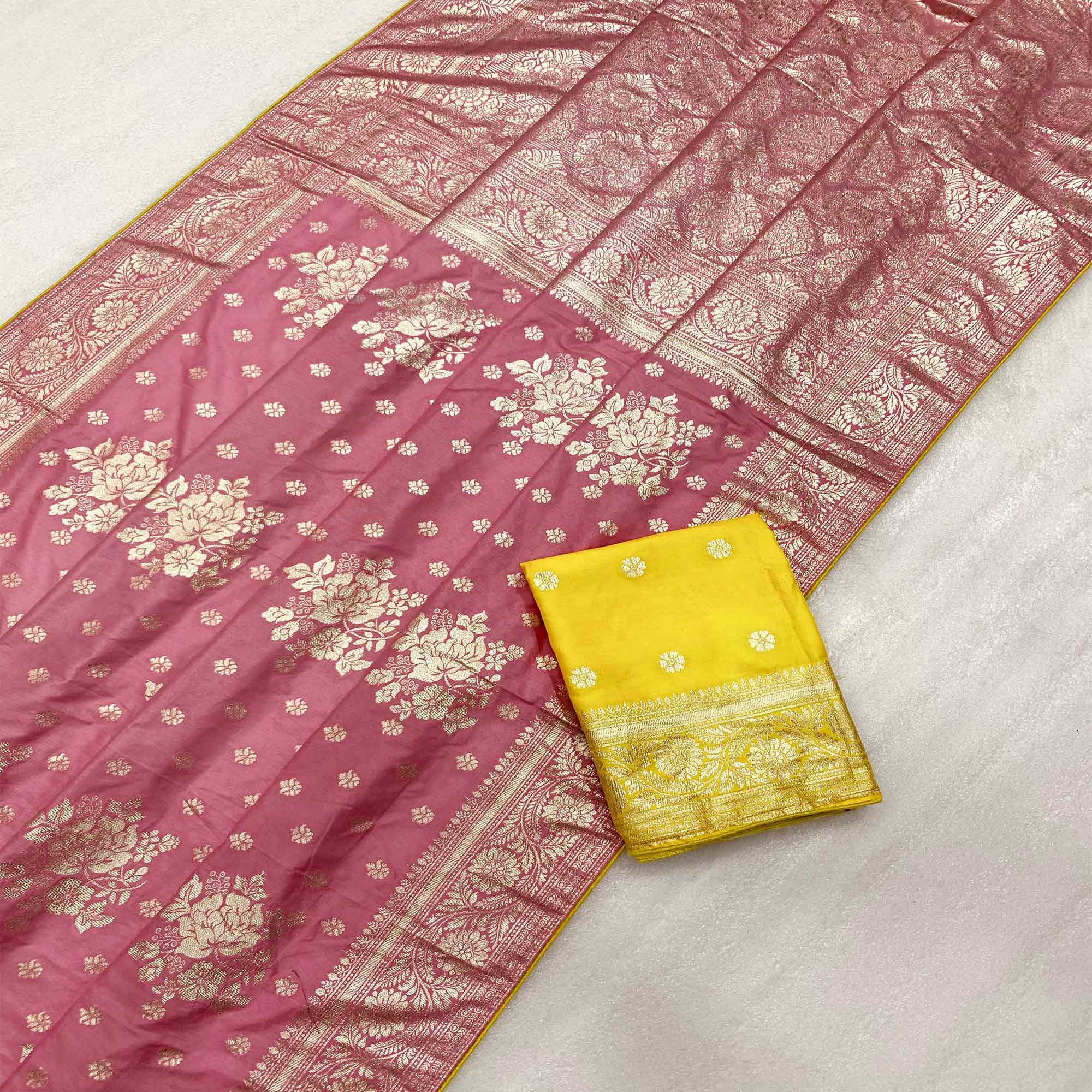 Pink Floral Woven Dola Silk Saree