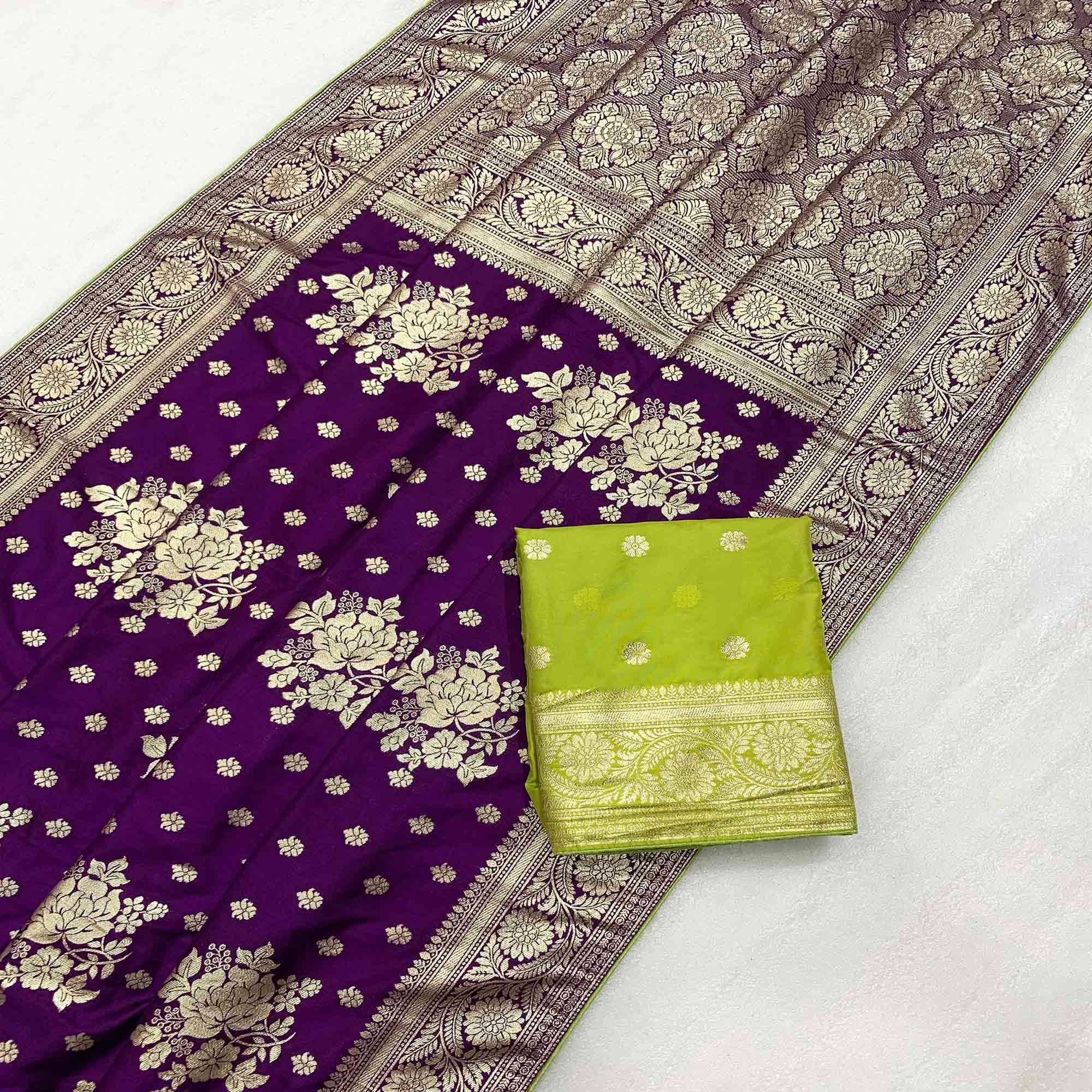 Purple Floral Woven Dola Silk Saree