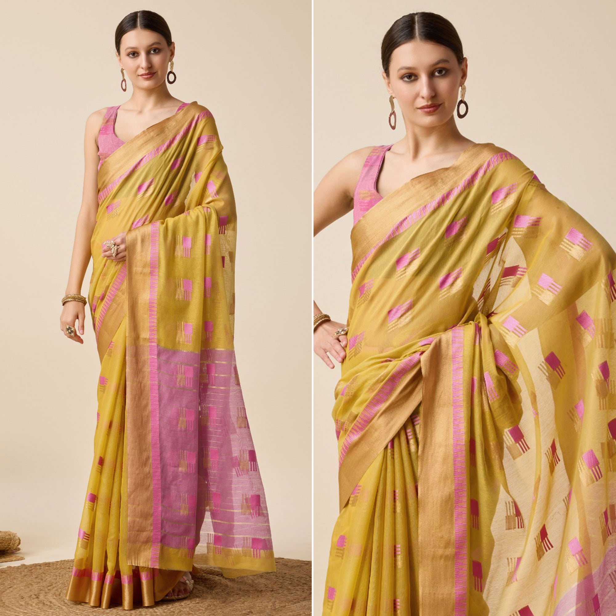Mustard Zari Woven Cotton Silk Saree