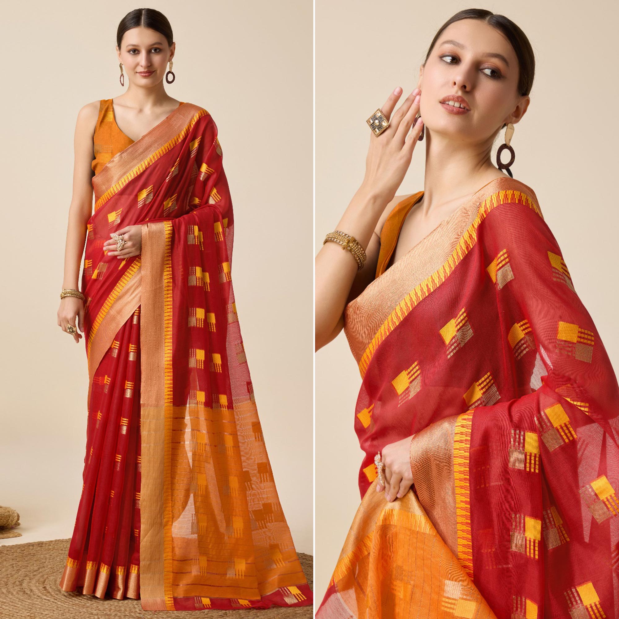 Red Zari Woven Cotton Silk Saree
