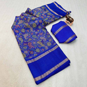 Gorgeous Blue Soft Silk Blend Saree Featuring Classic Paisley Prints for Elegant Occasions