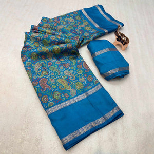 Gorgeous Teal Soft Silk Blend Saree Featuring Classic Paisley Prints for Elegant Occasions