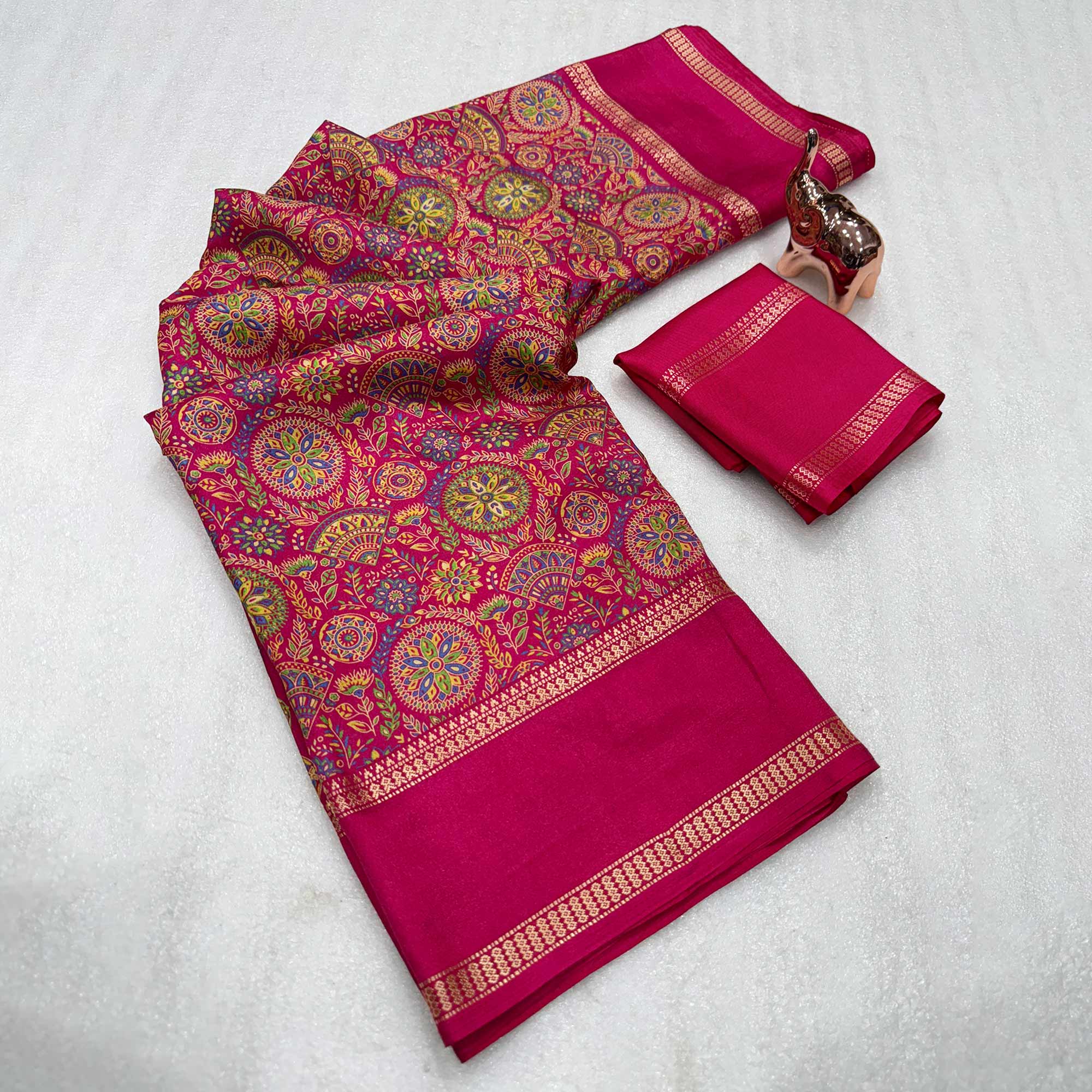 Pink Floral Print Saree in Pure Soft Silk Blend Fabric for Timeless Grace