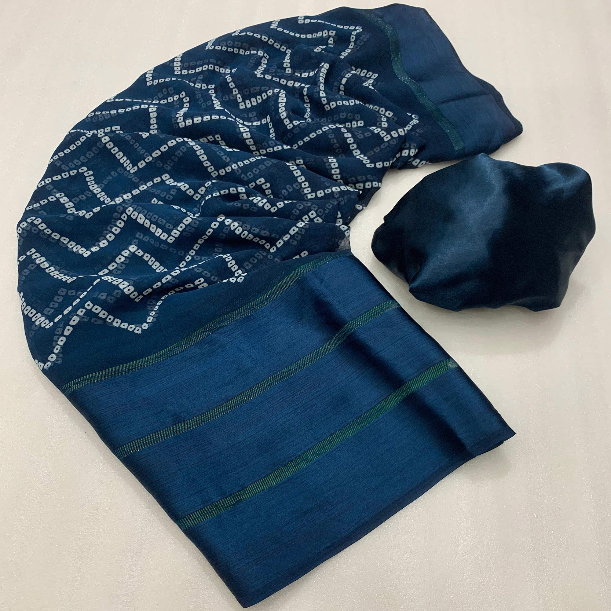 Blue Bandhani Printed Georgette Saree