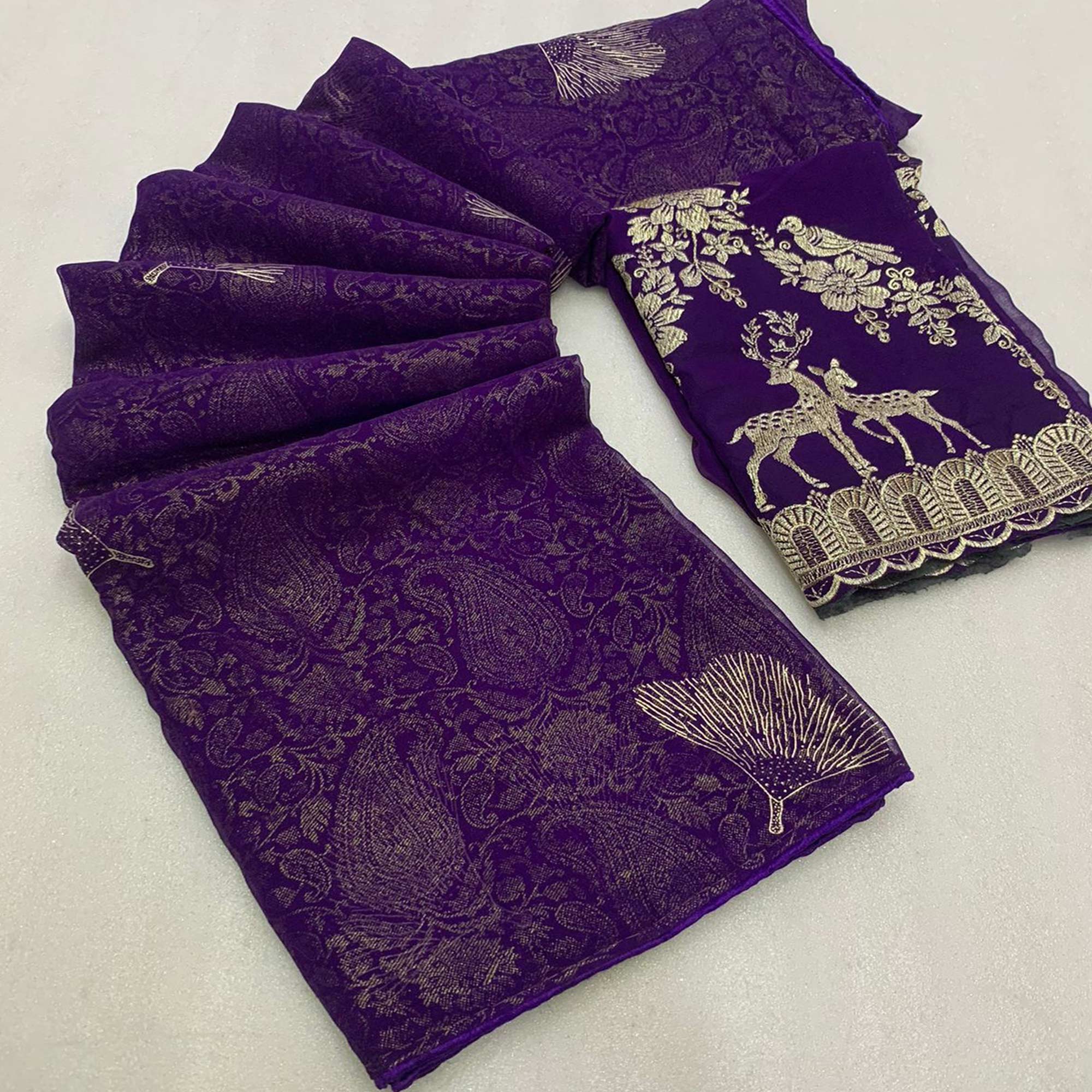 Purple Foil Printed Georgette Saree