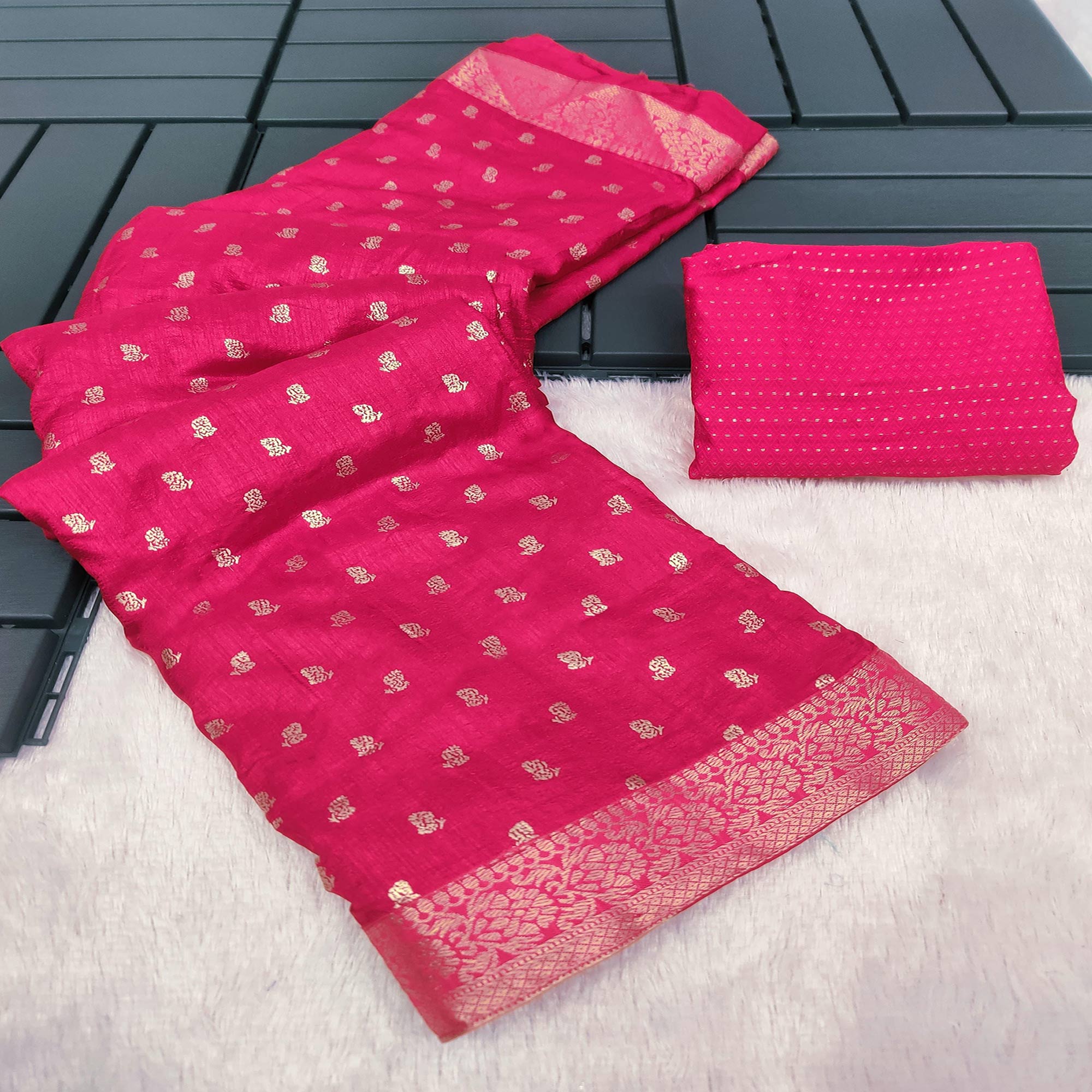 Pink Foil Printed Vichitra Silk Saree