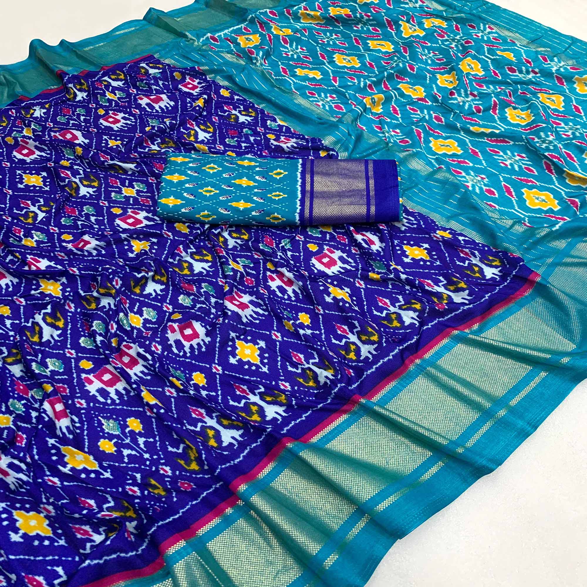 Blue Patola Printed Dola Silk Saree