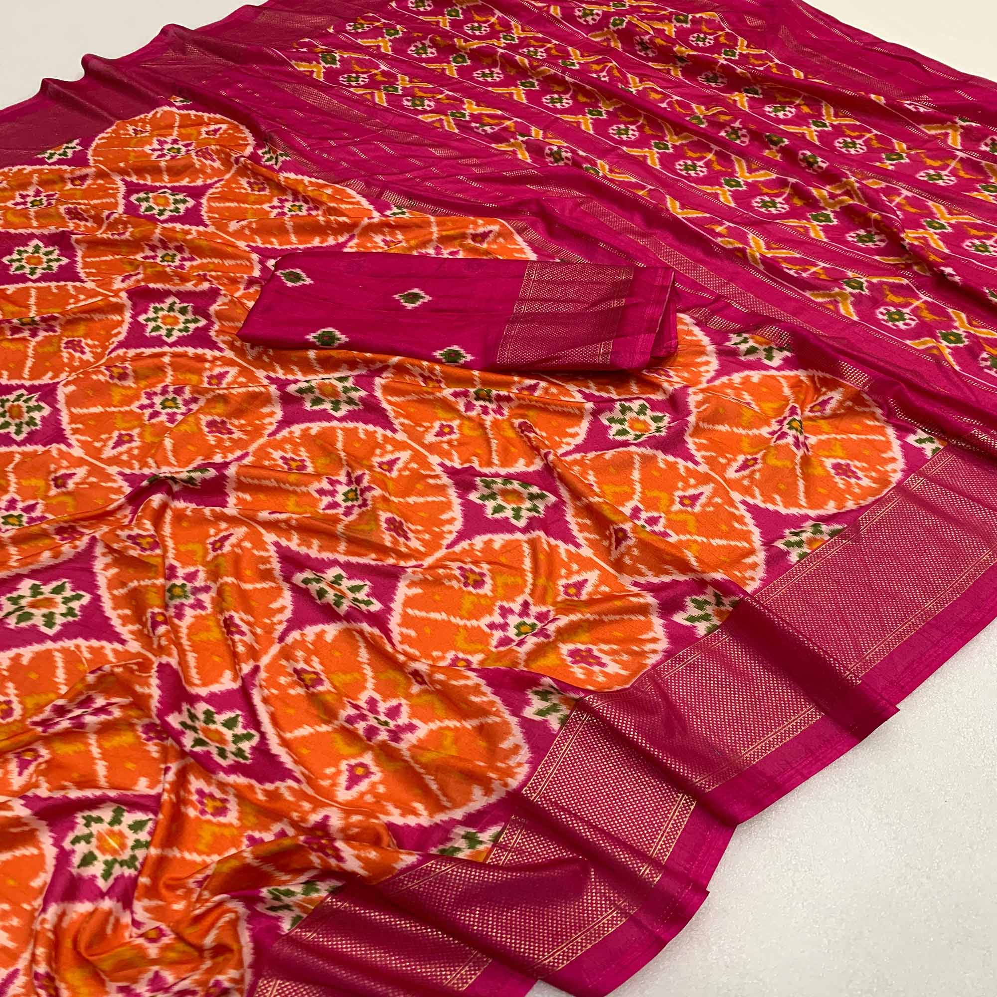 Orange Patola Printed Dola Silk Saree