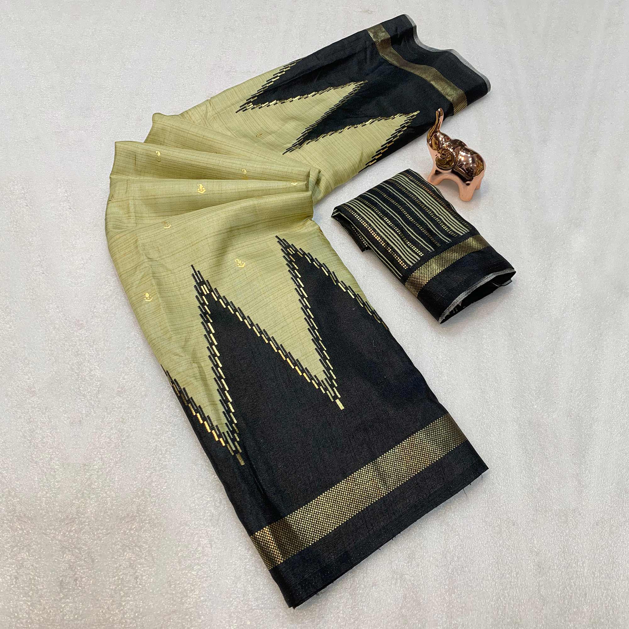 Subtle & Stylish Chikoo Saree With Ikkat Prints In Luxe Dola Silk For Festive Wear