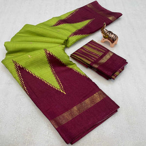 Subtle and Stylish Green Saree with Ikkat Prints in Luxe Dola Silk for Festive Wear
