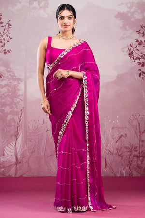Pink Art Silk Saree Highlighted with Embroidery & Mirror Detailing