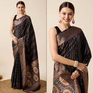 Black Floral Woven Pure Silk Saree