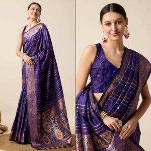 Blue Floral Woven Pure Silk Saree