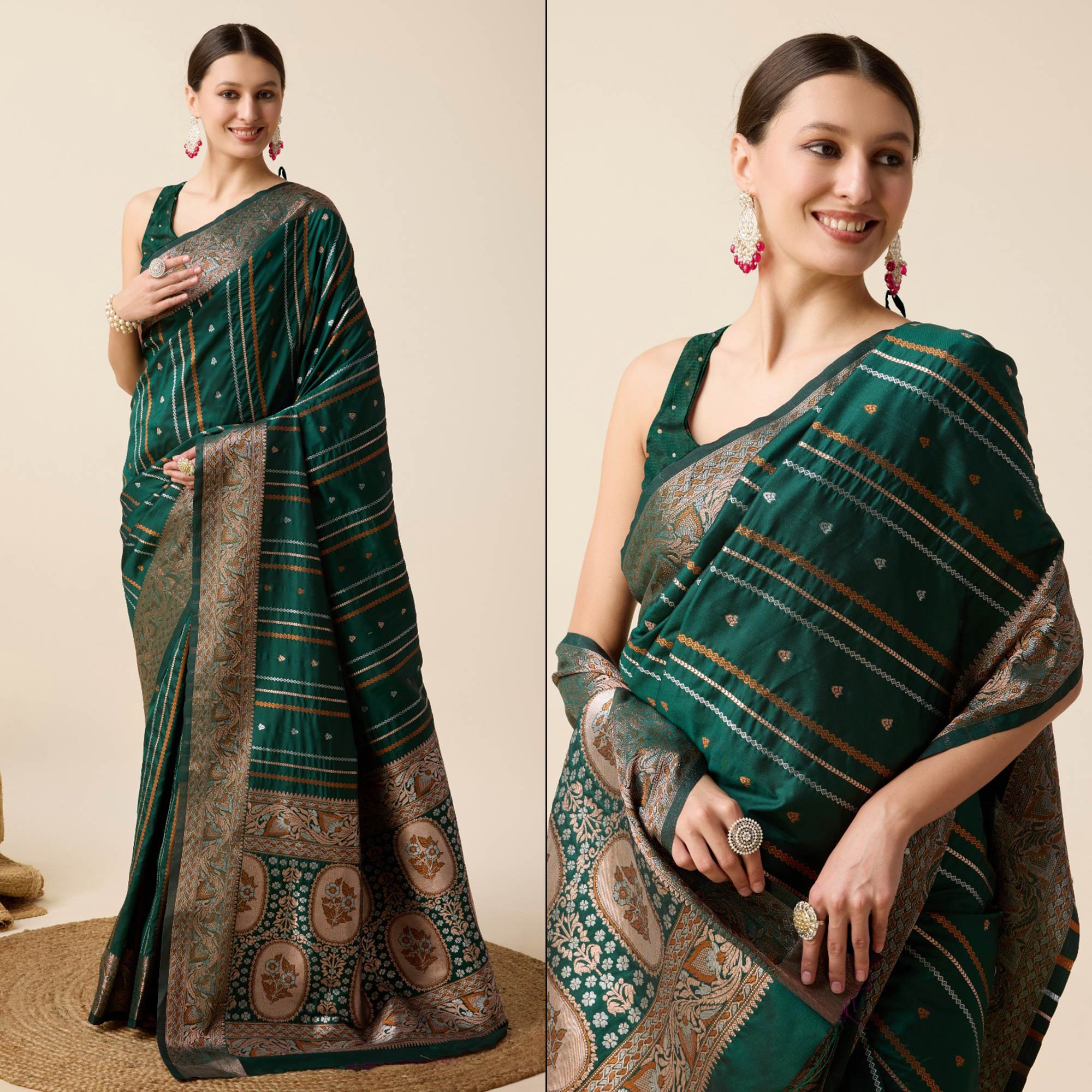 Green Floral Woven Pure Silk Saree