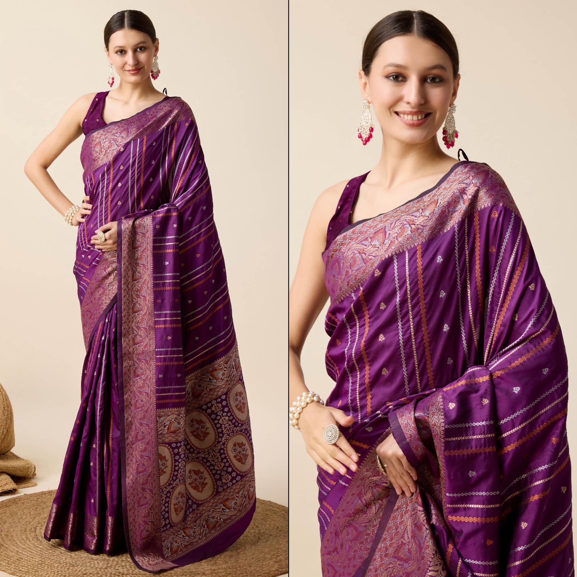 Purple Floral Woven Pure Silk Saree