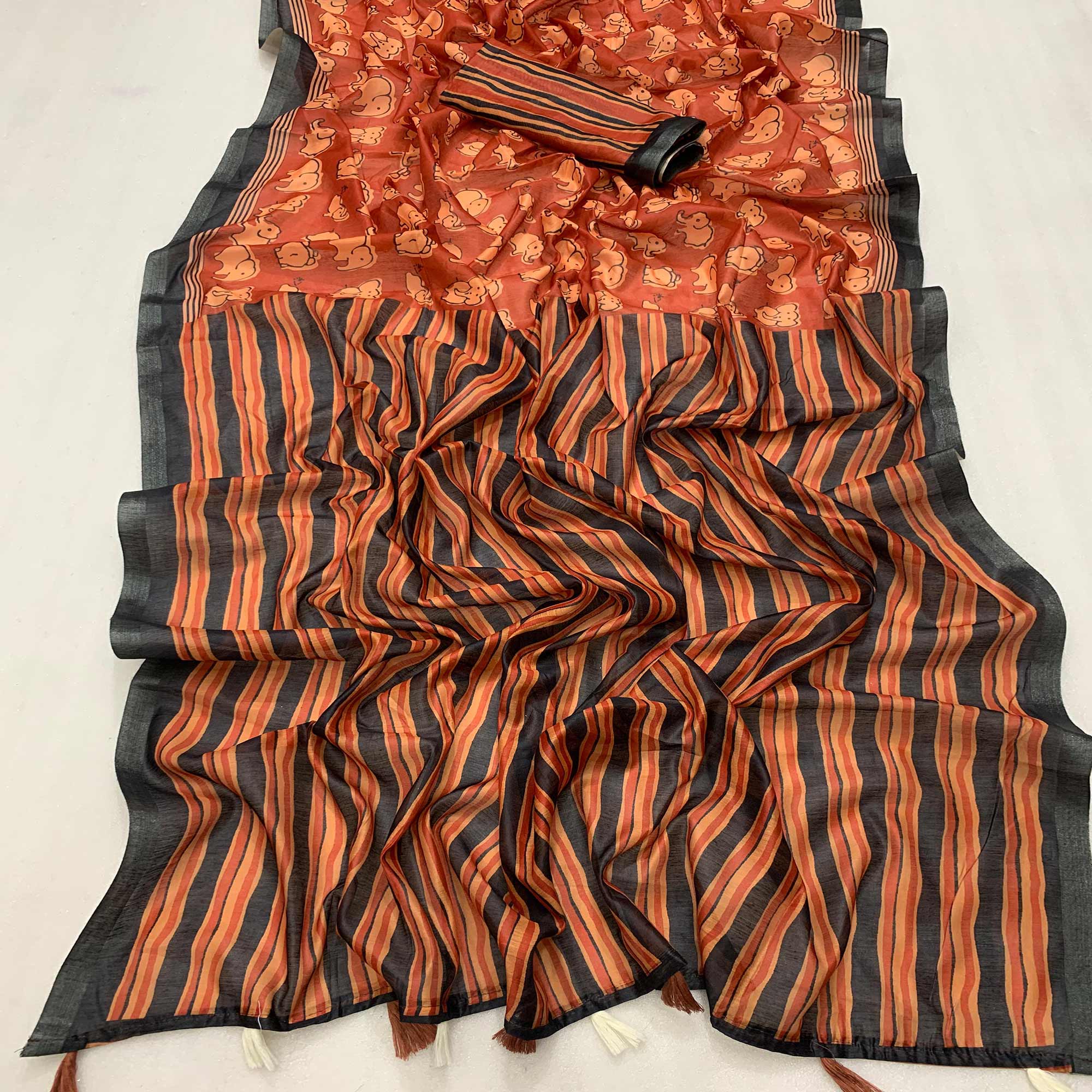 Rust Kalamari Printed Chanderi Saree