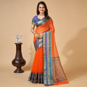 Orange Woven Kota Doria Saree