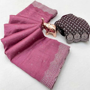 Mauve Shimmering Swarovski Embroidered Vichitra Silk Saree