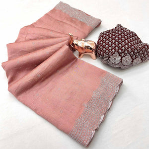 Peach Shimmering Swarovski Embroidered Vichitra Silk Saree