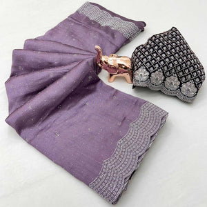 Purple Shimmering Swarovski Embroidered Vichitra Silk Saree