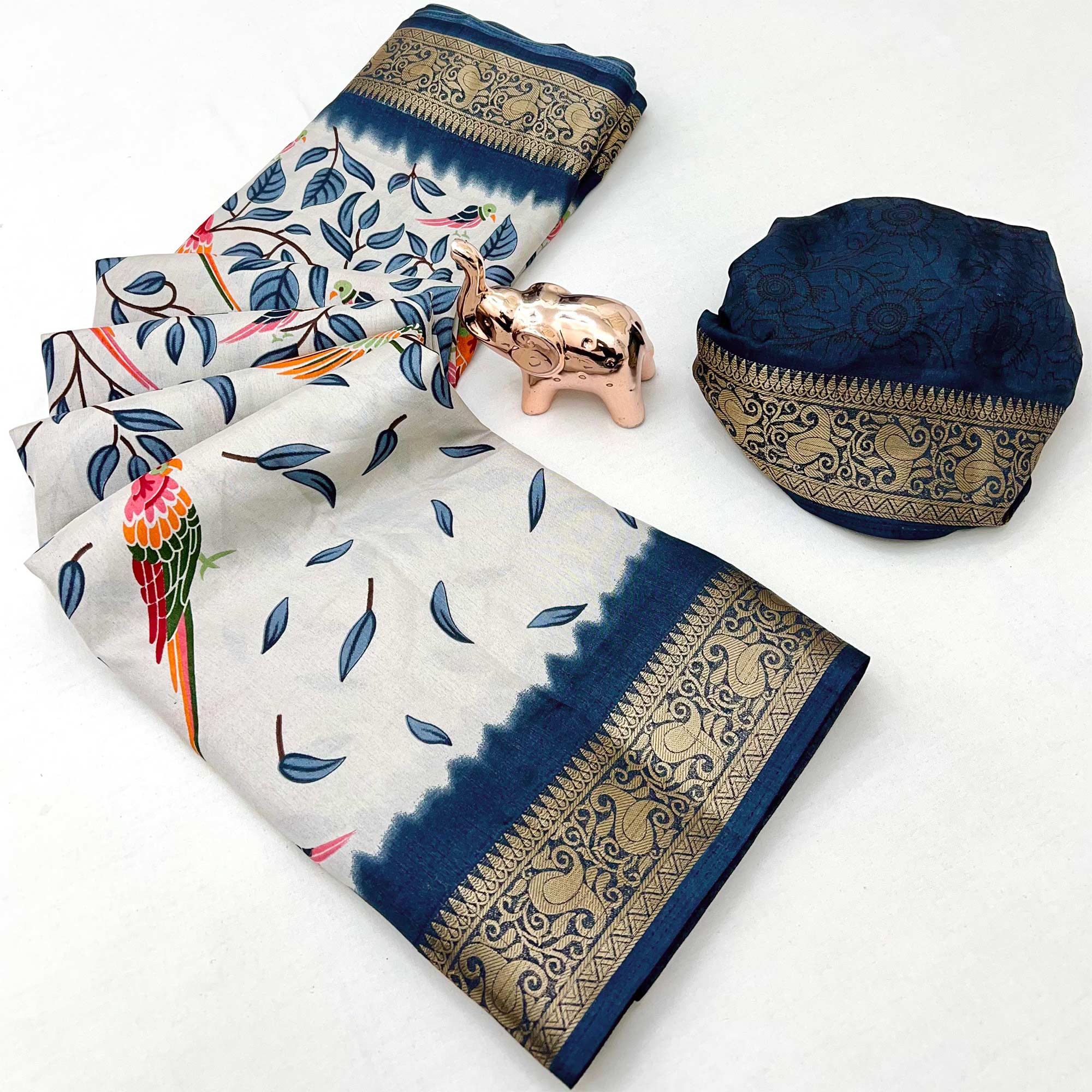 Designer Off White Dola Silk Saree Featuring Intricate Floral Zari Weaving