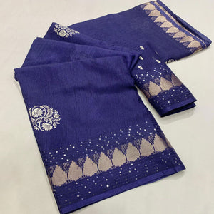 Blue Floral Printed Dola Silk Saree With Sequins Border