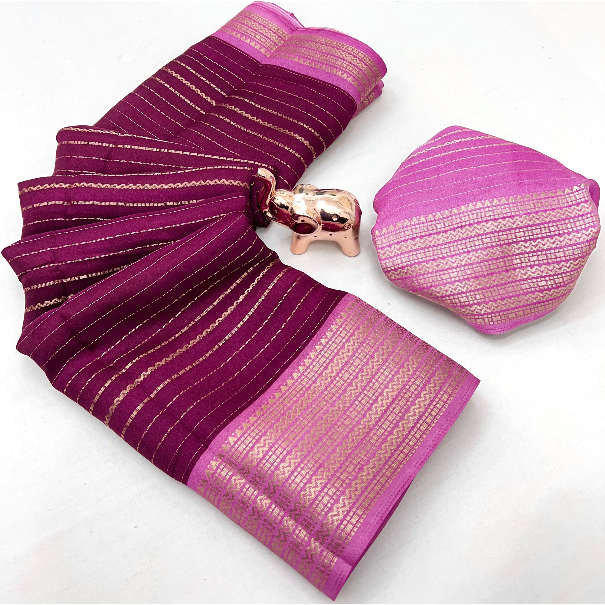 Classic Wine Marshmallow Jacquard Saree Adorned With Refined Striped Zari Weaving Patterns