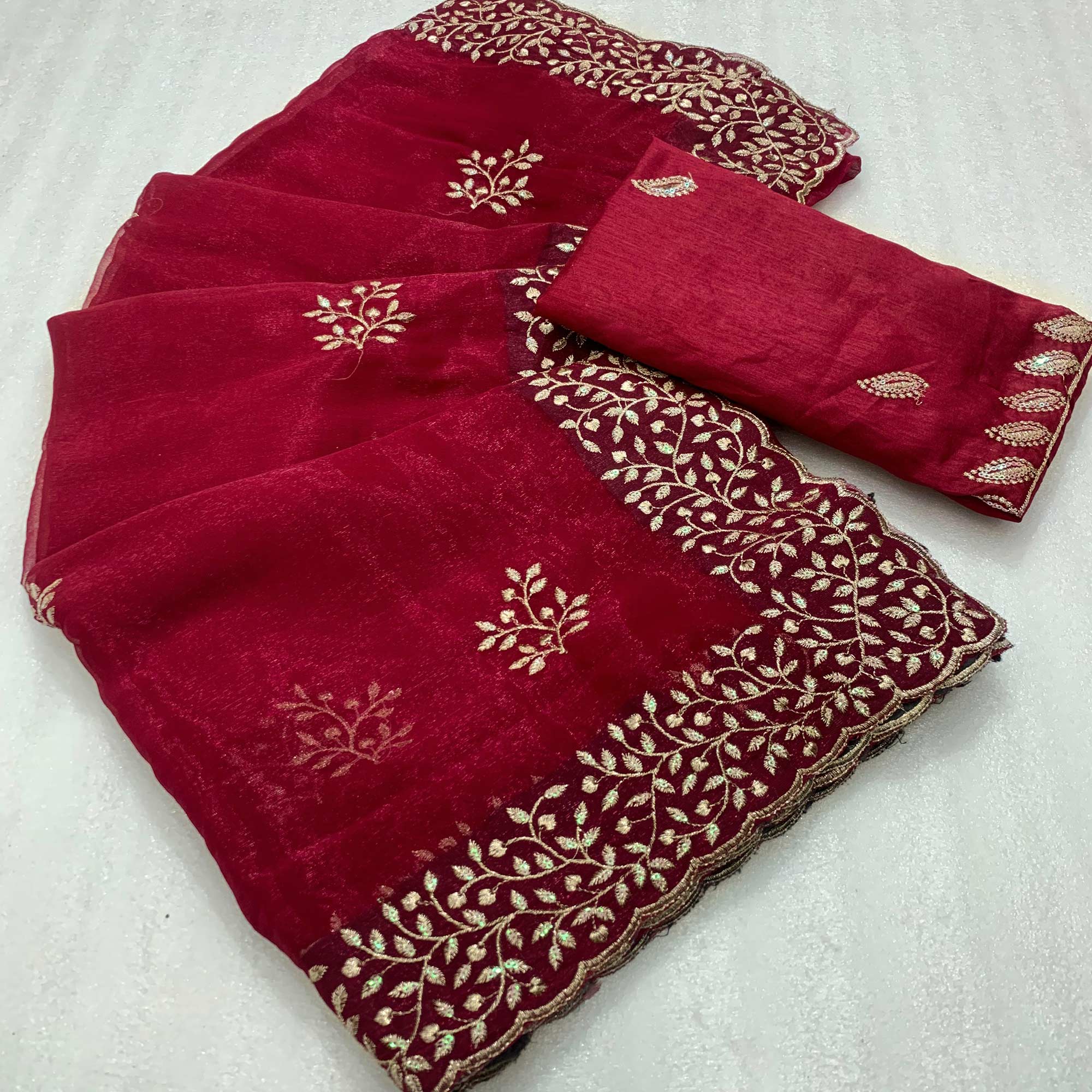 Pink Sequins Embroidered Shimmer Silk Saree