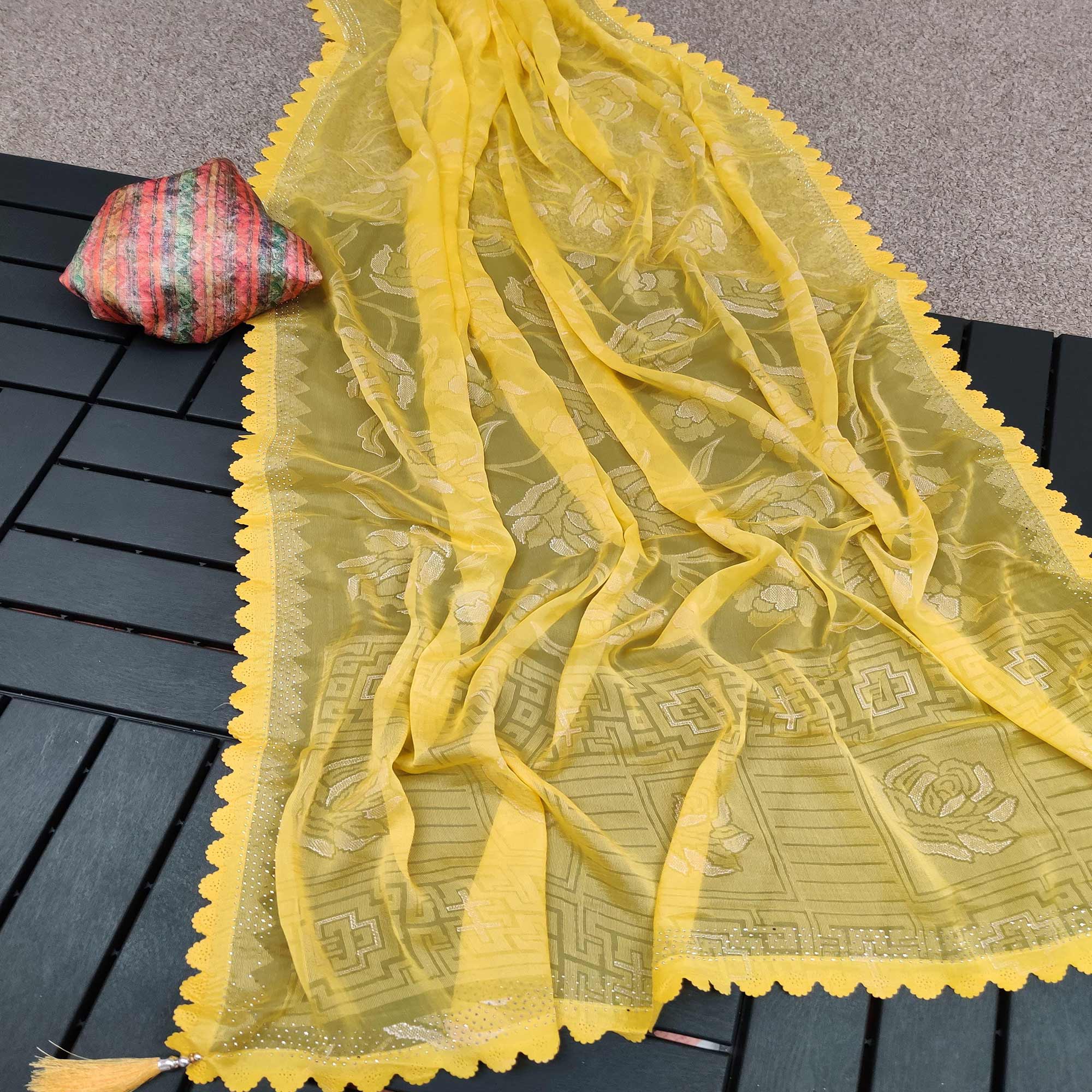 Yellow Woven With Swarovski Work Brasso Saree
