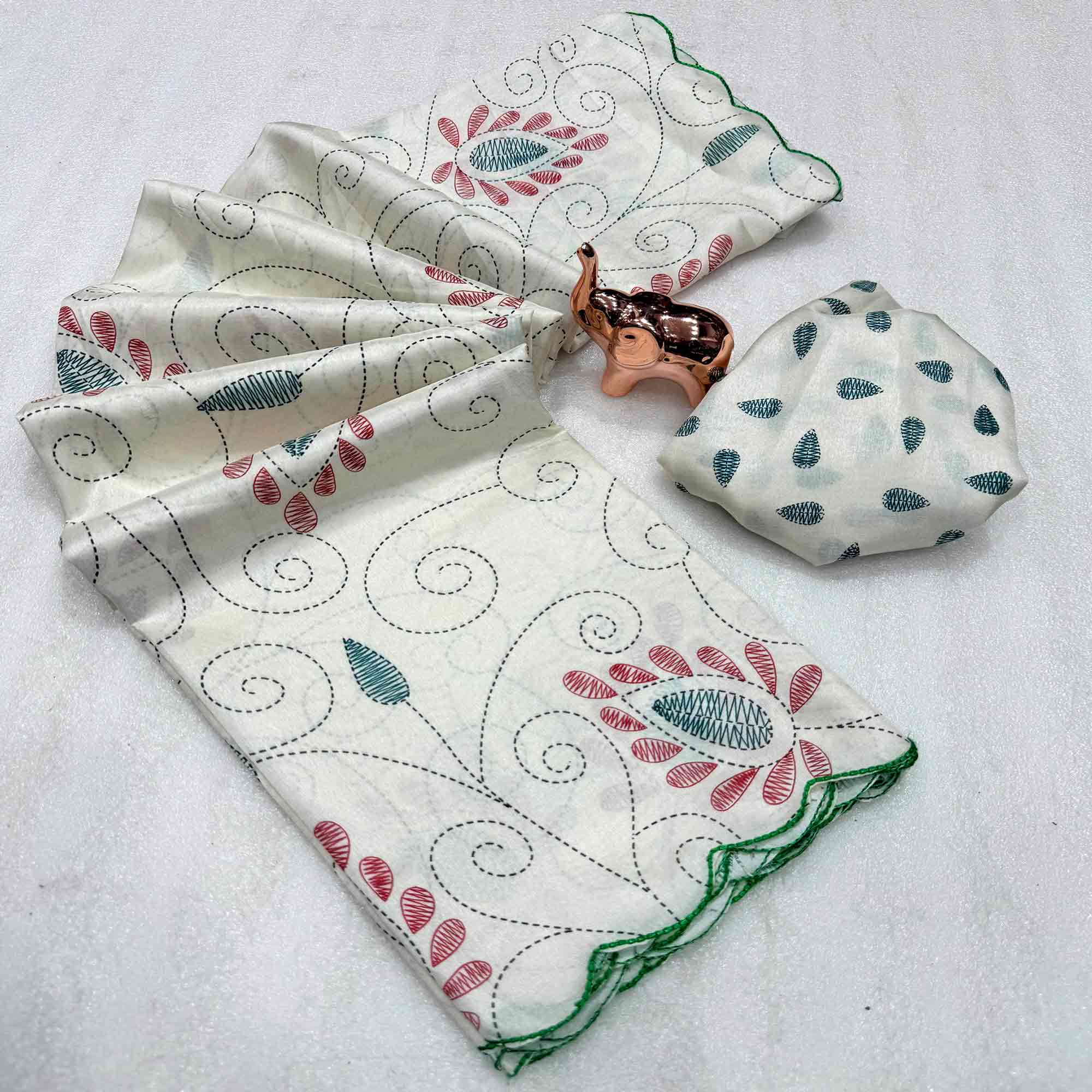 Classic Off White Warli Printed Saree in Lightweight Dola Silk Fabric