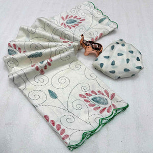 Classic Off White Warli Printed Saree in Lightweight Dola Silk Fabric