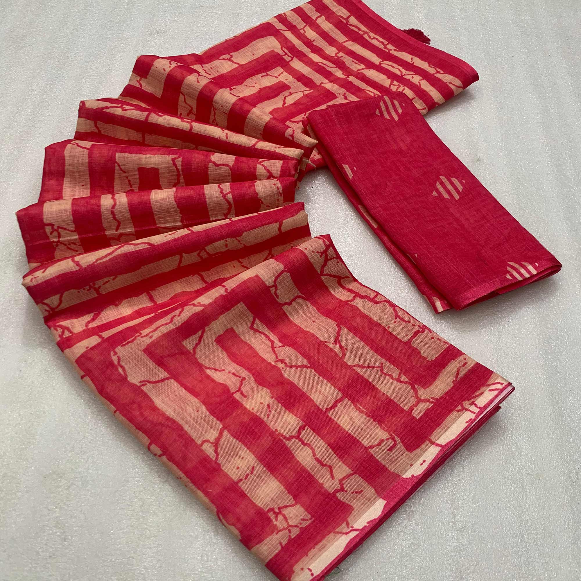 Rani Pink Digital Printed Linen Cotton Saree