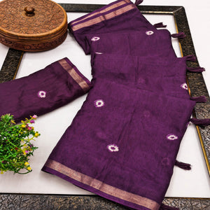 Trendy Wine Bandhani Digital Printed Linen Cotton Saree