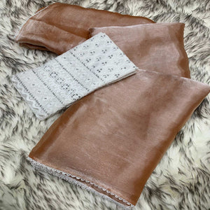 Light Brown Solid Chiffon Saree Saree With Lace Border