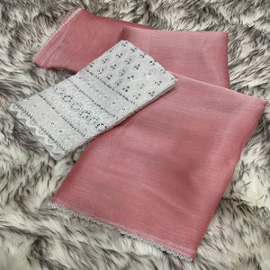 Peach Solid Chiffon Saree Saree With Lace Border