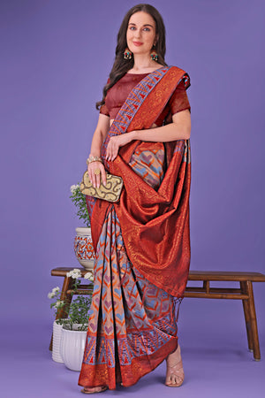 Grey Heart Motif Zari Woven Lichi Cotton Silk Saree With Flowing Tassels