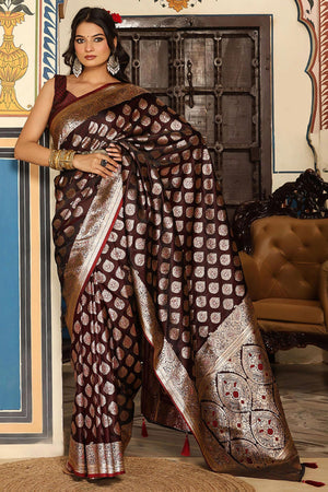 Festive Wine Saree in Silk Blend with Exquisite Zari Weaving Work