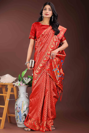 Red Saree in Banarasi Silk with Luxurious Zari Brocade Weaving