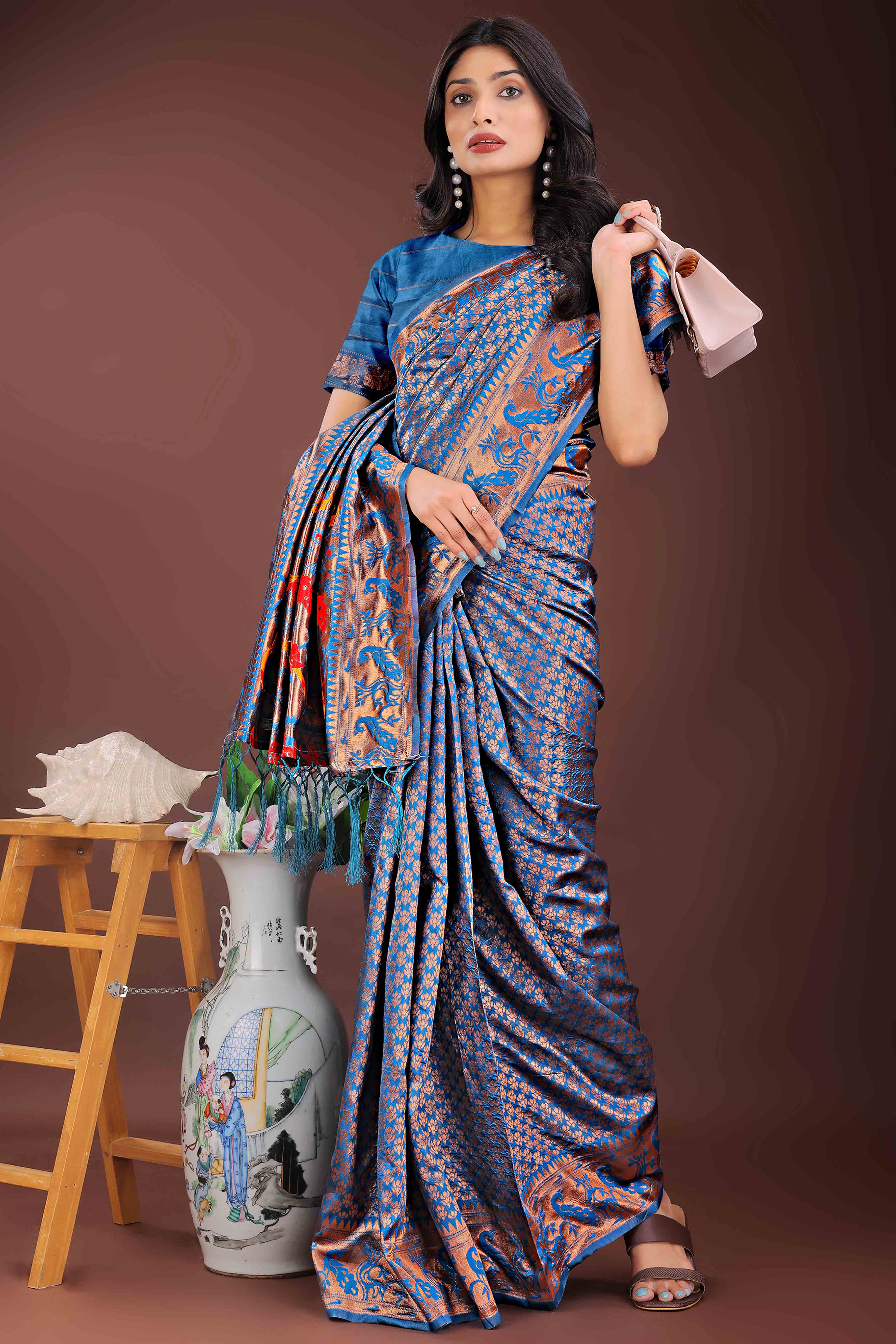Blue Saree in Banarasi Silk with Luxurious Zari Brocade Weaving