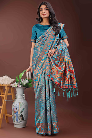 Teal Saree in Banarasi Silk with Luxurious Zari Brocade Weaving