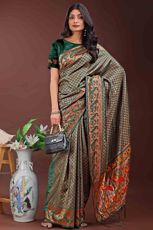 Green Saree in Banarasi Silk with Luxurious Zari Brocade Weaving