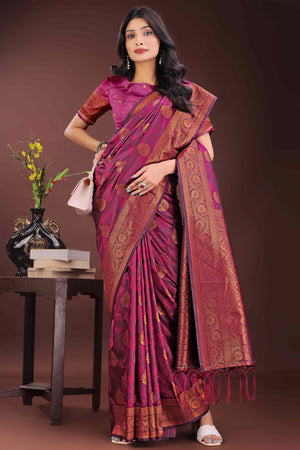 Purple Banarasi Saree in Silk with Intricately Woven Zari Florals