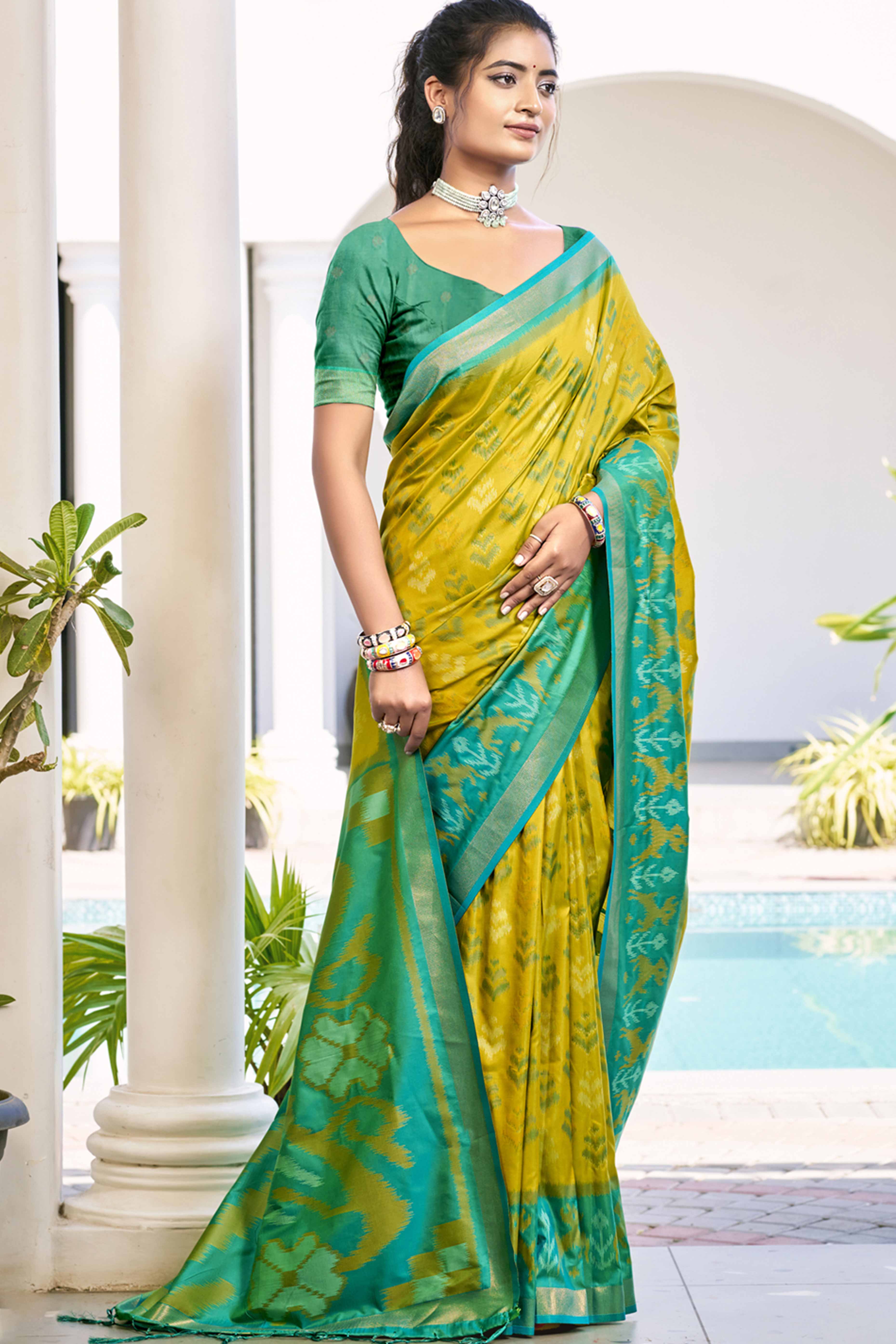 Yellow Ikat Woven Silk Saree for Festive Celebrations