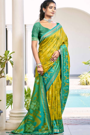 Yellow Ikat Woven Silk Saree for Festive Celebrations