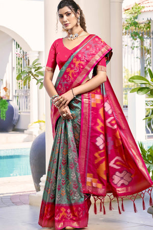 Grey Ikat Woven Silk Saree for Festive Celebrations