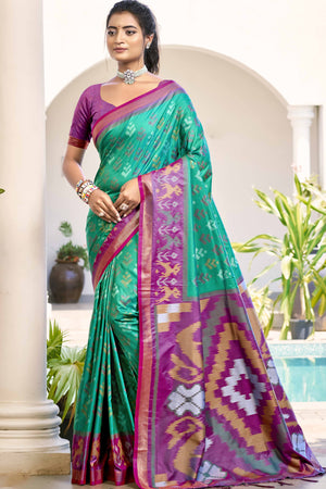 Rama Green Ikat Woven Silk Saree for Festive Celebrations