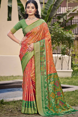Orange Ikat Woven Silk Saree for Festive Celebrations