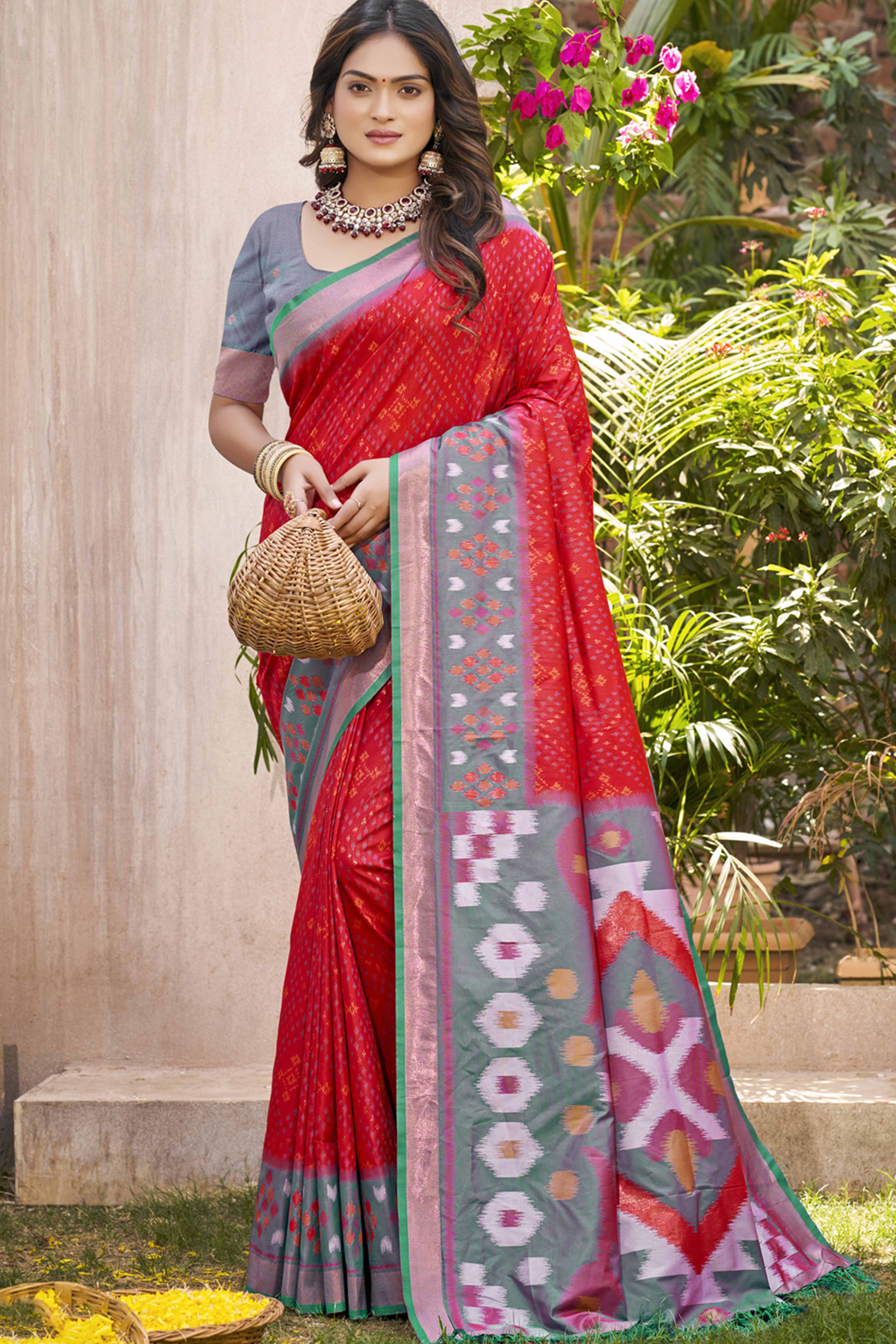 Red Ikkat Woven Silk Saree for Festive Celebrations